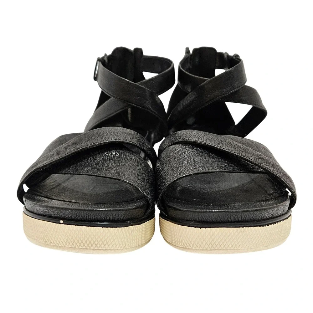 Black Leather‎ Eileen Fisher Sally Platform Wedge Crisscross Sandals Size 9.5